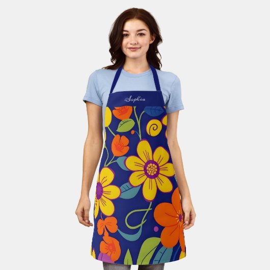 Kleurrijke Retro bloemen-Dopamine stijl Schort (Gedragen)