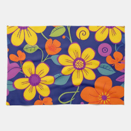 Kleurrijke Retro bloemen-Dopamine stijl Theedoek