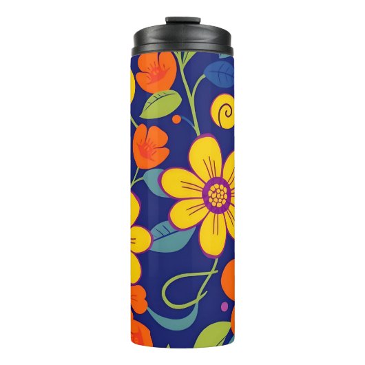 Kleurrijke Retro bloemen-Dopamine stijl Thermosbeker (Voorkant)