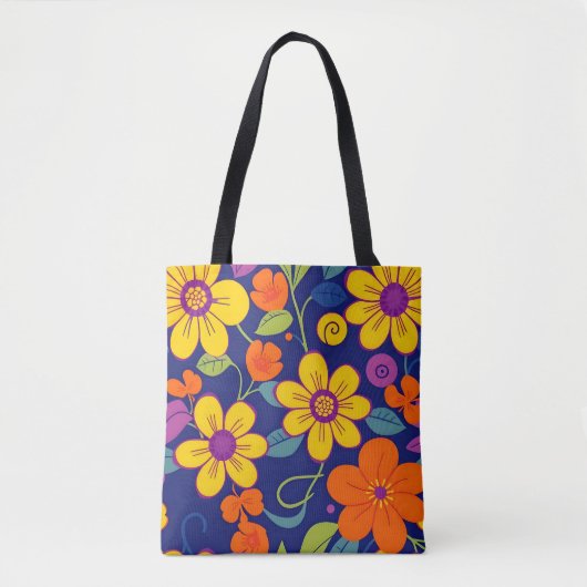 Kleurrijke Retro bloemen-Dopamine stijl Tote Bag (Voorkant)