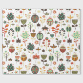 Kleurrijke retro bloemen en bladpatroon cadeaupapier (Vlak)