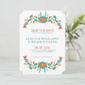 Kleurrijke Retro Bloemen Frame Save the Date (Staand voorkant)