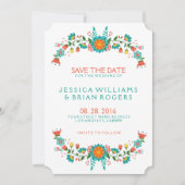 Kleurrijke Retro Bloemen Frame Save the Date (Voorkant)