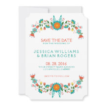 Kleurrijke Retro Bloemen Frame Save the Date
