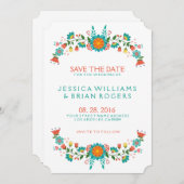 Kleurrijke Retro Bloemen Frame Save the Date (Voorkant / Achterkant)