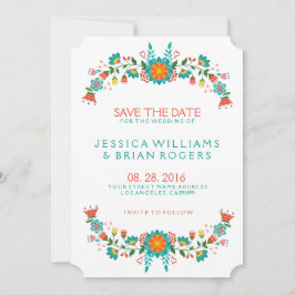 Kleurrijke Retro Bloemen Frame Save the Date