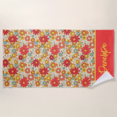 Kleurrijke Retro Bloemen - Gepersonaliseerd Strandlaken (Voorkant)