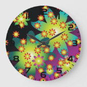 Kleurrijke Retro Bloemen Grote Klok (Voorkant)