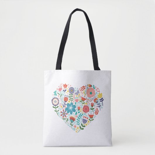 Kleurrijke retro bloemen leuke hart illustratie tote bag (Voorkant)