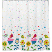 Kleurrijke retro bloemen & leuke vogels douchegordijn (Voorkant)