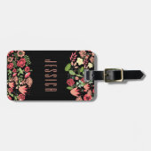 Kleurrijke retro bloemen met zwarte strepen bagagelabel (Voorkant horizontaal)