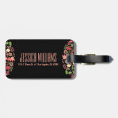 Kleurrijke retro bloemen met zwarte strepen bagagelabel (Achterkant horizontaal)