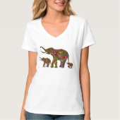 Kleurrijke Retro Bloemen Olifant Familie 3 T-shirt (Voorkant)