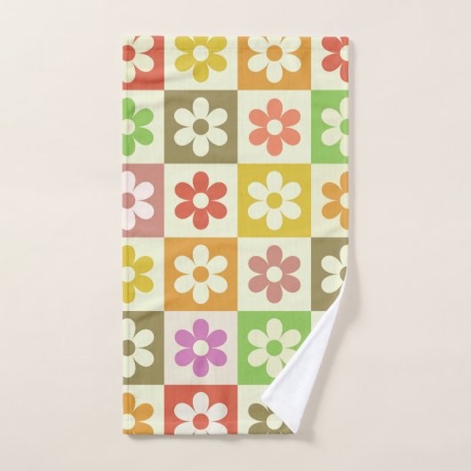 Kleurrijke Retro bloemen op schaakbordpatroon Bad Handdoek (Handdoek)