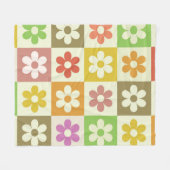 Kleurrijke Retro bloemen op schaakbordpatroon Fleece Deken (Voorkant (Horizontaal))