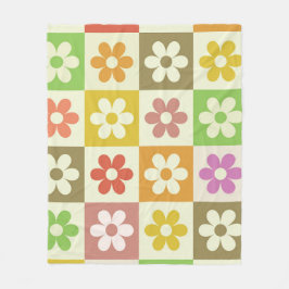 Kleurrijke Retro Bloemen op Schachbrettpatroon Fleece Deken