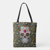 Kleurrijke Retro Bloemen Patroon & Suikerschedel Tote Bag (Achterkant)