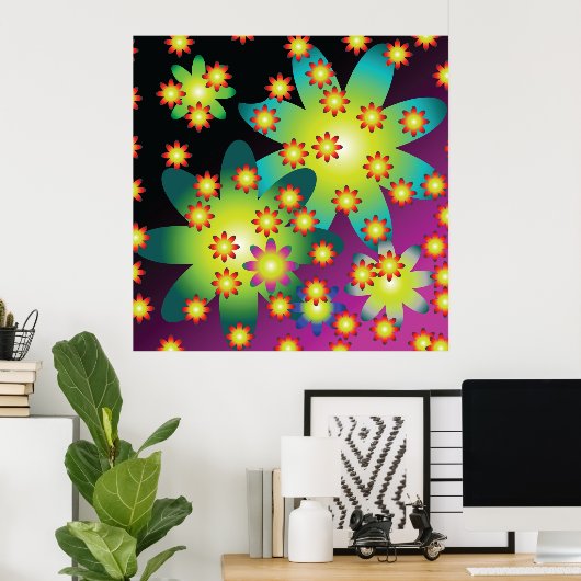 Kleurrijke Retro Bloemen Poster (Thuiskantoor)