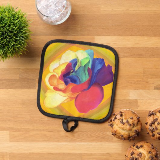 Kleurrijke Retro Bloemen Roos Keuken Pannenlap (Top down)
