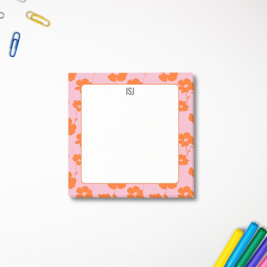 Kleurrijke Retro Bloemen Roze en Sinaasappel Monog Post-it® Notes