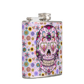 Kleurrijke Retro Bloemen Schedel Roze Tint 2 Heupfles (Rechts)