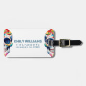 Kleurrijke Retro Bloemen Suiker Schedel Monogram Bagagelabel (Voorkant horizontaal)