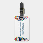 Kleurrijke Retro Bloemen Suiker Schedel Monogram Bagagelabel (Voorkant verticaal)