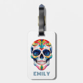 Kleurrijke Retro Bloemen Suiker Schedel Monogram Bagagelabel (Achterkant verticaal)