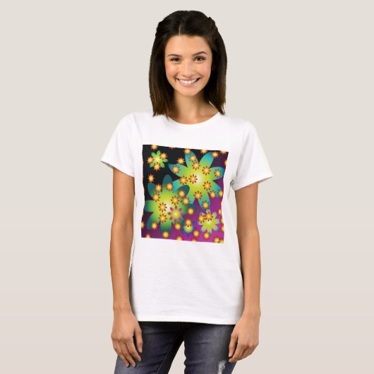 Kleurrijke Retro Bloemen T-shirt (Voorkant volledig)