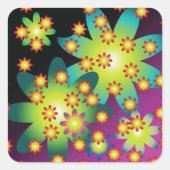 Kleurrijke Retro Bloemen Vierkante Sticker (Voorkant)