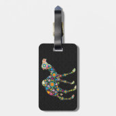 Kleurrijke Retro Bloemenkameel & Zwarte Damasks Bagagelabel (Achterkant verticaal)