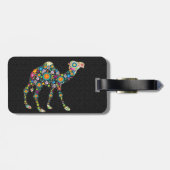 Kleurrijke Retro Bloemenkameel & Zwarte Damasks Bagagelabel (Achterkant horizontaal)