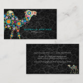 Kleurrijke Retro Bloemenkameel & Zwarte Damasks Visitekaartje (Voorkant / Achterkant)