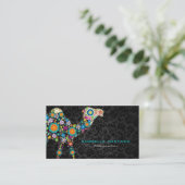 Kleurrijke Retro Bloemenkameel & Zwarte Damasks Visitekaartje (Staand voorkant)