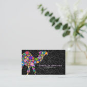 Kleurrijke Retro Bloemenkameel & Zwarte Damasks Visitekaartje (Staand voorkant)