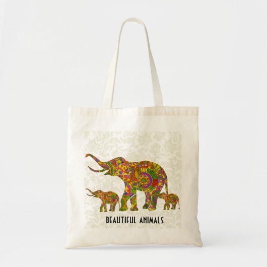 Kleurrijke Retro Bloemenolifant 4 Tote Bag (Voorkant)