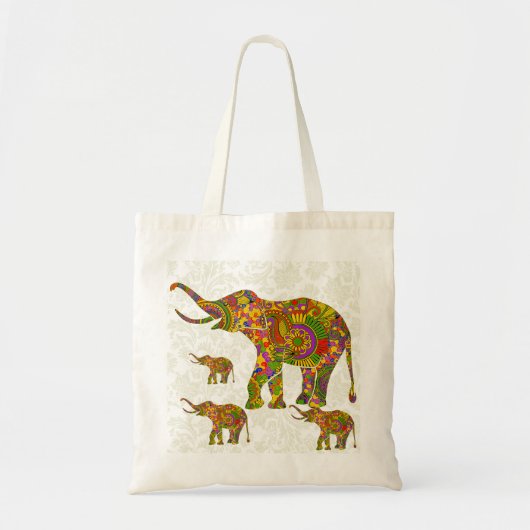 Kleurrijke Retro Bloemenolifant 4 Tote Bag (Voorkant)