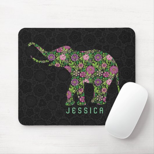 Kleurrijke Retro Bloemenolifant Monogramed Muismat (Met muis)