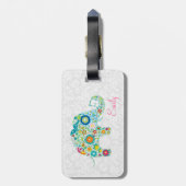 Kleurrijke Retro Bloemenolifant Witte Damasks Bagagelabel (Achterkant verticaal)
