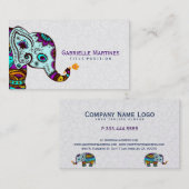Kleurrijke Retro Bloemenolifant & Zwarte Achtergro Visitekaartje (Voorkant / Achterkant)