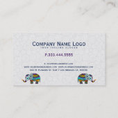 Kleurrijke Retro Bloemenolifant & Zwarte Achtergro Visitekaartje (Achterkant)