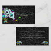 Kleurrijke Retro Bloemenolifant & Zwarte Damasks 2 Visitekaartje (Voorkant / Achterkant)