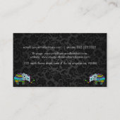 Kleurrijke Retro Bloemenolifant & Zwarte Damasks 2 Visitekaartje (Achterkant)