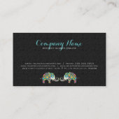 Kleurrijke Retro Bloemenolifanten & Zwarte Damaske Visitekaartje (Achterkant)