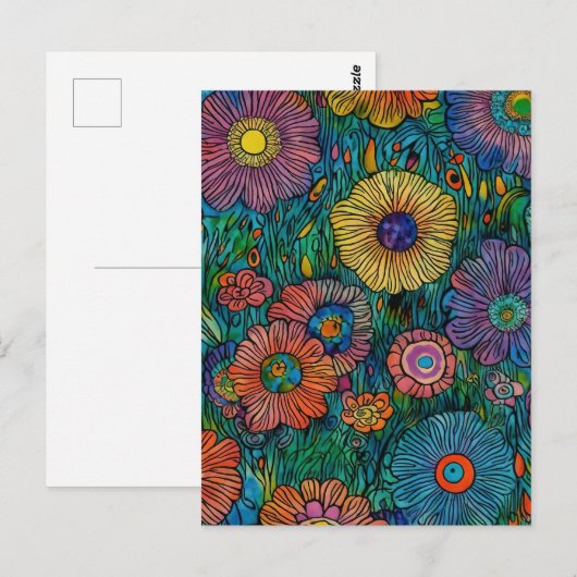 Kleurrijke Retro Bloementuin Briefkaart (Voorkant / Achterkant)