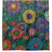 Kleurrijke Retro bloementuin Douchegordijn (Voorkant)