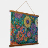 Kleurrijke Retro bloementuin Hangend Wandkleed (Gebogen)