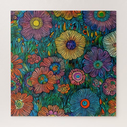 Kleurrijke Retro Bloementuin Legpuzzel (Verticaal)