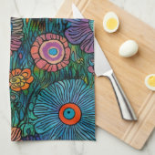 Kleurrijke Retro bloementuin Theedoek (Quarter Fold)