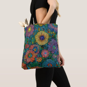Kleurrijke Retro bloementuin Tote Bag